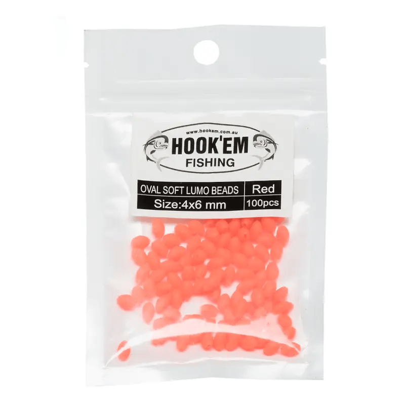Hook Em Red Lumo Soft Bead 8x12mm Pack Of 50 Australian Made