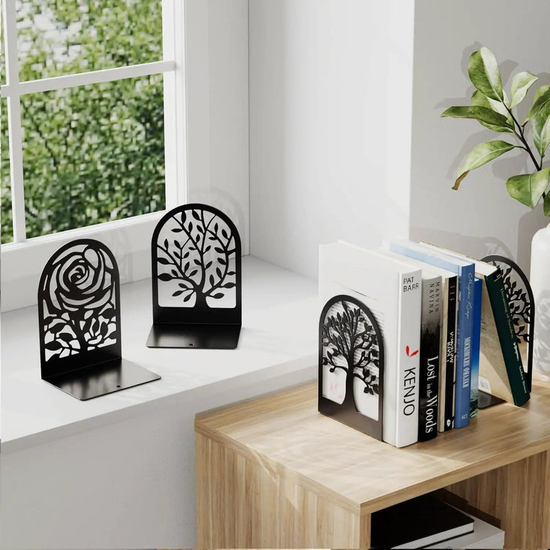 salelink.co.nz Unbranded 2x Decorative Book Ends 2x Decorative Book Ends Set Heavy Duty Metal Black