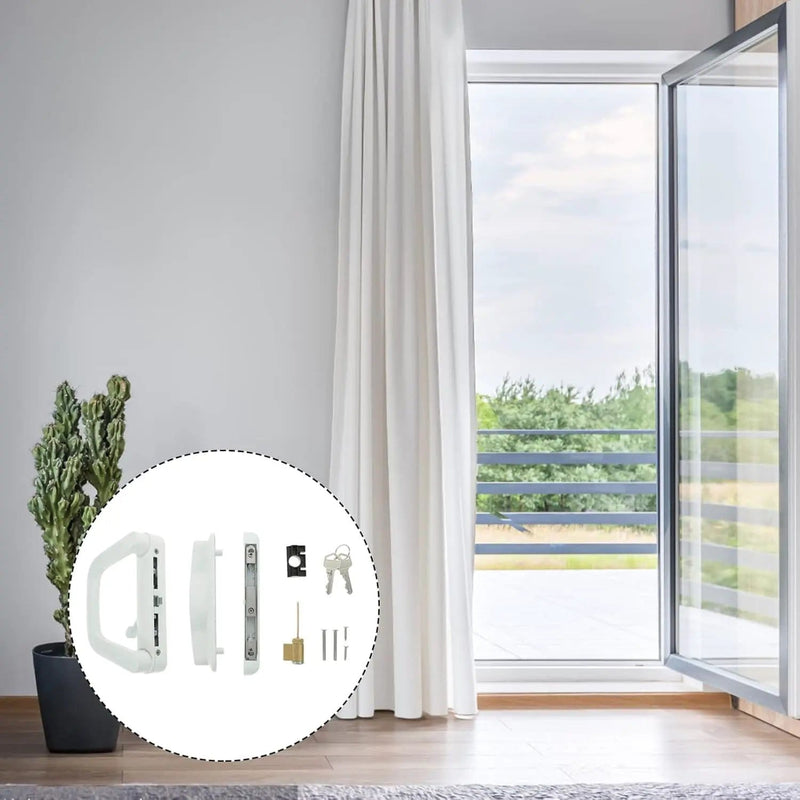 Patio Sliding Door Handle Set with Lock White – view 5
