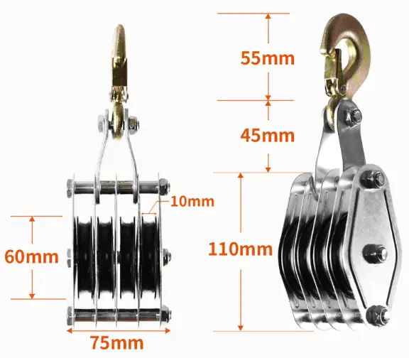 4-Wheel Metal Block Tackle Pulley System 20m – view 3