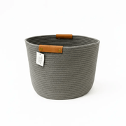 Nest & Stem Homewares Basket Frankly Cotton Dark Grey Basket with Tan Holders Frankly Cotton Dark Grey Basket with Tan Holders