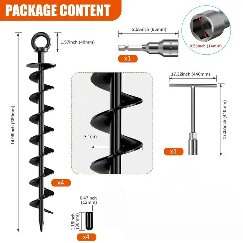 Habicare Heavy-Duty Spiral Ground Anchors (pack of 4) Heavy-Duty Spiral Ground Anchors (pack of 4)