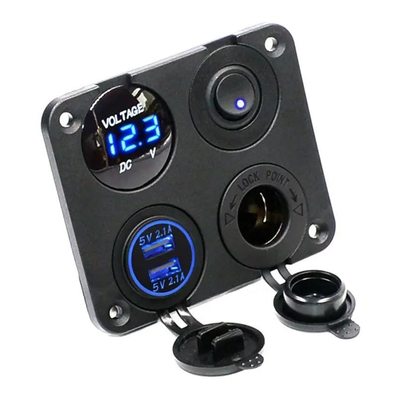 4 Way DC 12V to 24V Car Lighter Socket with Dual USB Charger and Voltmeter – view 1