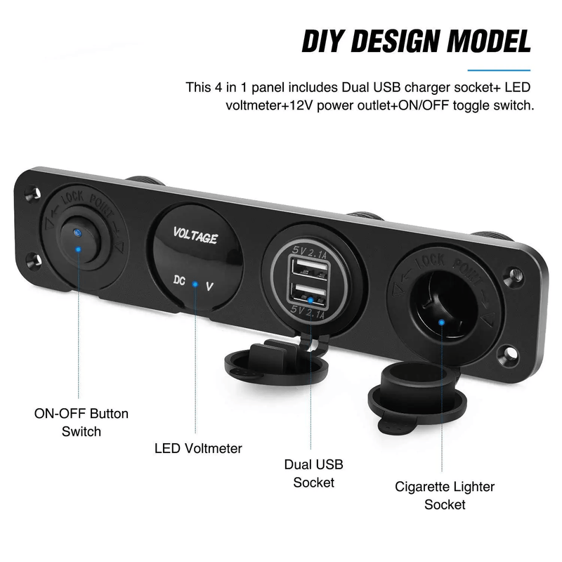 4 in 1 Charger Outlet Socket Panel QC Dua 12V USB Power Outlet Car Switch – view 3