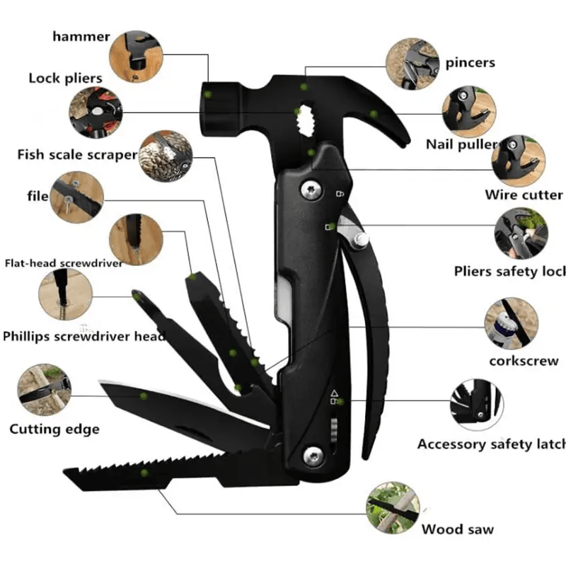 g8buynz Multitool-12 in 1 Camping Tools with Mini Hammer Multitool-12 in 1 Camping Tools with Mini Hammer