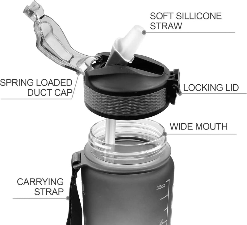 salelink.co.nz Unbranded 1L Sports Water Bottle 1L BPA Free Water Bottle With Time Marker