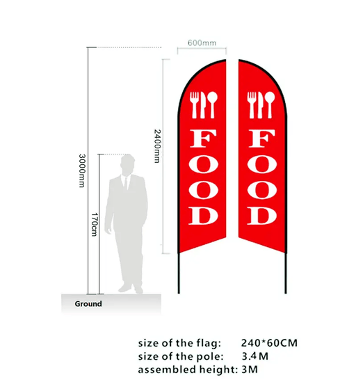 dealonline.co.nz dealonlinenz 'FOOD' 3.4m Sign Commercial Feather Banner Flag 'FOOD' 3.4m Sign Commercial Feather Banner Flag