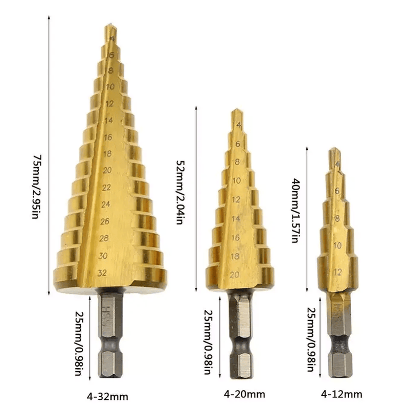 salelink.co.nz Unbranded 3pcs Step Drill Bit Set 3pcs Step Drill Bit Set | Action Outdoors NZ