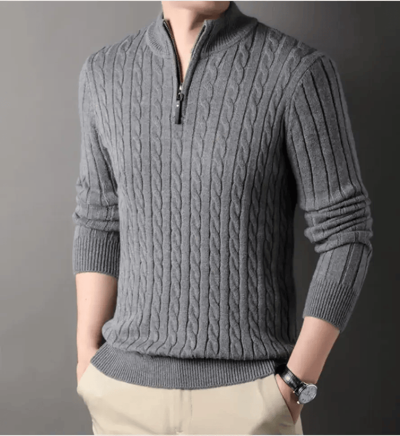 China Dropship Sweater Men's Solid Color Half Zip Thick Sweater Warm Knit Pullover Men's Solid Color Half Zip Thick Knit Sweater