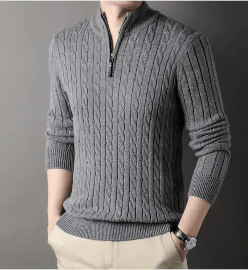 China Dropship Sweater Men's Solid Color Half Zip Thick Sweater Warm Knit Pullover Men's Solid Color Half Zip Thick Knit Sweater