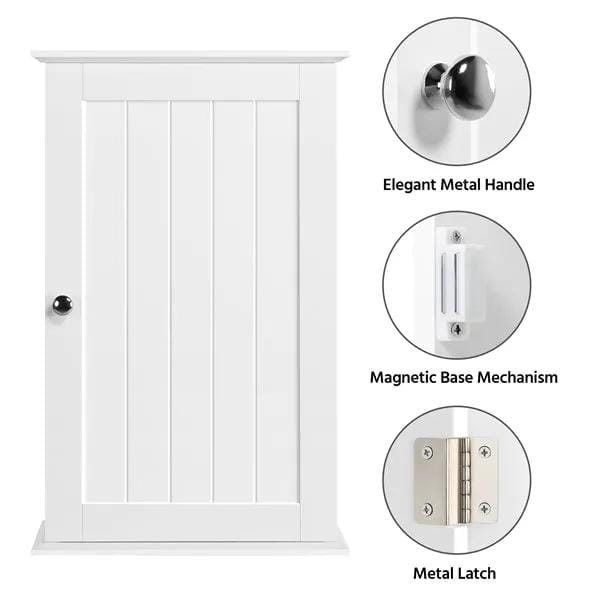 Yaheetech Wall Mounted Cabinet 3 Tiers Storage Single Door Wall Mounted Cabinet 3 Tiers Storage Single Door