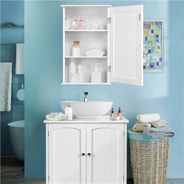 Yaheetech Wall Mounted Cabinet 3 Tiers Storage Single Door Wall Mounted Cabinet 3 Tiers Storage Single Door
