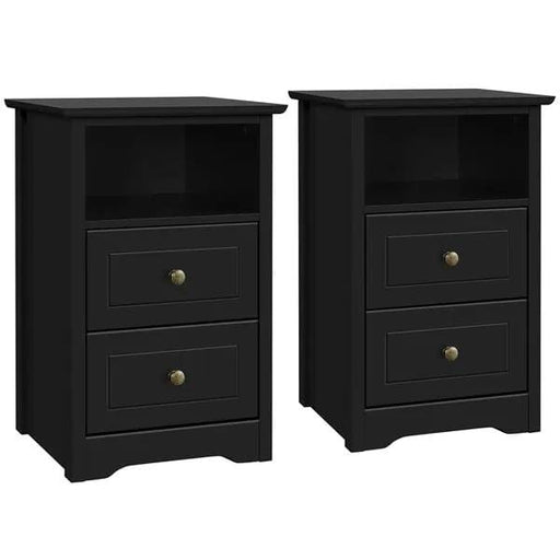 2PCS End Table with 2 Drawer and 1 Cubby Side Table Night Stand End Table by Yaheetech