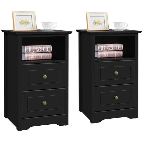 Yaheetech 2PCS End Table with 2 Drawer and 1 Cubby Side Table Night Stand End Table 2PCS End Table with 2 Drawer and 1 Cubby Side Table Night Stand End Table