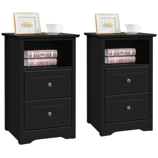 2PCS End Table with 2 Drawer and 1 Cubby Side Table Night Stand End Table by Yaheetech