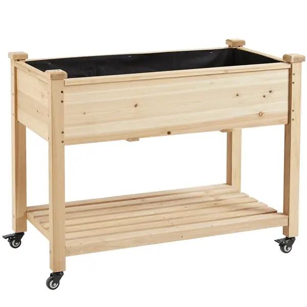 Yaheetech Raised Garden Bed Elevated Garden Bed with Wheels Fir Wood Planting Bed Raised Garden Bed Elevated Garden Bed with Wheels Fir Wood Planting Bed