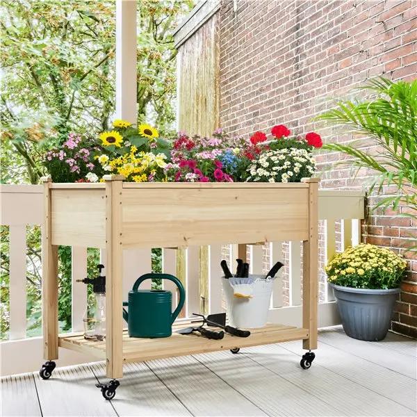 Yaheetech Raised Garden Bed Elevated Garden Bed with Wheels Fir Wood Planting Bed Raised Garden Bed Elevated Garden Bed with Wheels Fir Wood Planting Bed