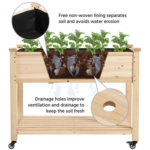 Yaheetech Raised Garden Bed Elevated Garden Bed with Wheels Fir Wood Planting Bed Raised Garden Bed Elevated Garden Bed with Wheels Fir Wood Planting Bed