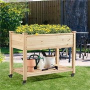 Yaheetech Raised Garden Bed Elevated Garden Bed with Wheels Fir Wood Planting Bed Raised Garden Bed Elevated Garden Bed with Wheels Fir Wood Planting Bed