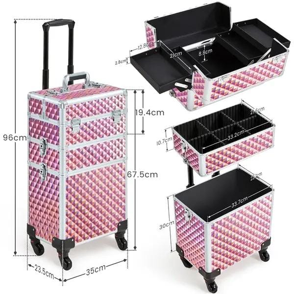 3-in-1 Rolling Makeup Train Case Portable Cosmetic Trolley – view 6