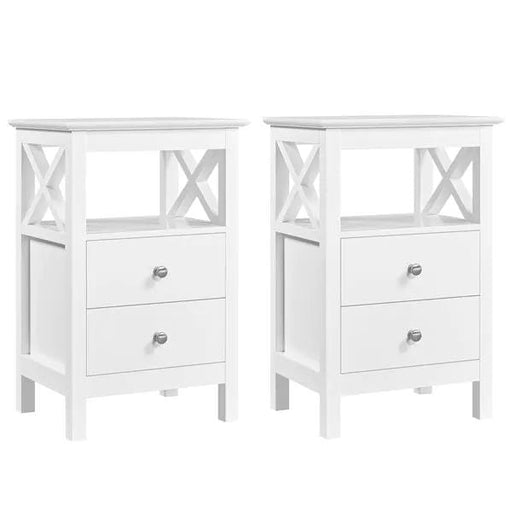 2PCS Farmhouse Bedside Table with 2 Drawer End Table Nightstand – view 1
