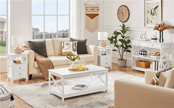 2PCS Farmhouse Bedside Table with 2 Drawer End Table Nightstand – view 8