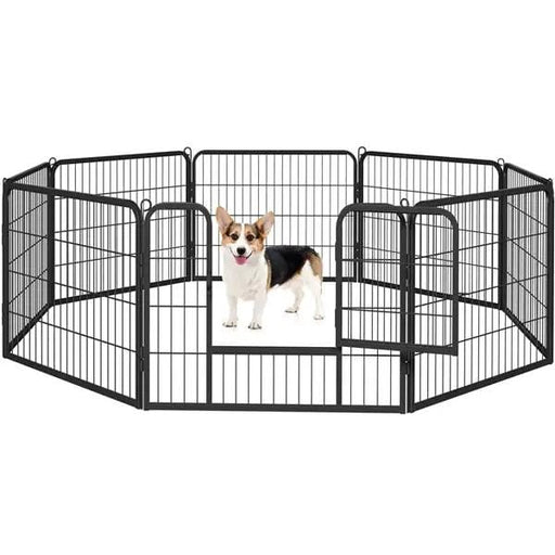 8 Panels Dog Playpen Metal Pet Playpen Iron Dog Cat Exercise Barrier by Yaheetech