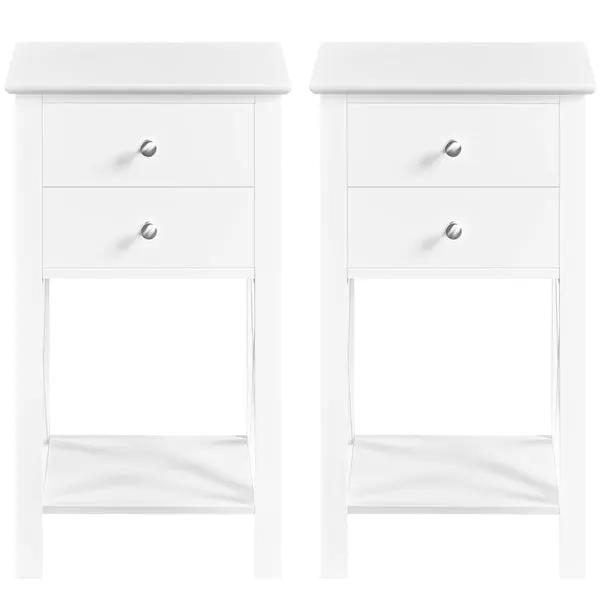 Yaheetech 2x 70cm H Bedside Table with 2 Drawer 1 Shelf X Shape End Table Nightstand 2x 70cm H Bedside Table with 2 Drawer 1 Shelf X Shape End Table Nightstand