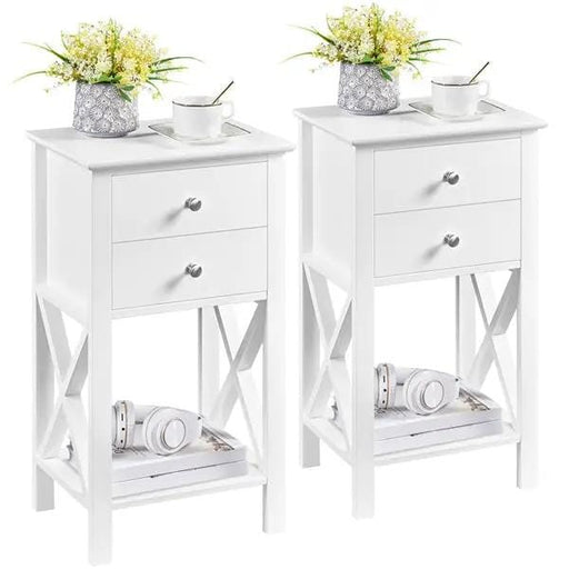 Yaheetech 2x 70cm H Bedside Table with 2 Drawer 1 Shelf X Shape End Table Nightstand 2x 70cm H Bedside Table with 2 Drawer 1 Shelf X Shape End Table Nightstand