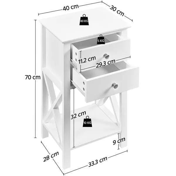 Yaheetech 2x 70cm H Bedside Table with 2 Drawer 1 Shelf X Shape End Table Nightstand 2x 70cm H Bedside Table with 2 Drawer 1 Shelf X Shape End Table Nightstand