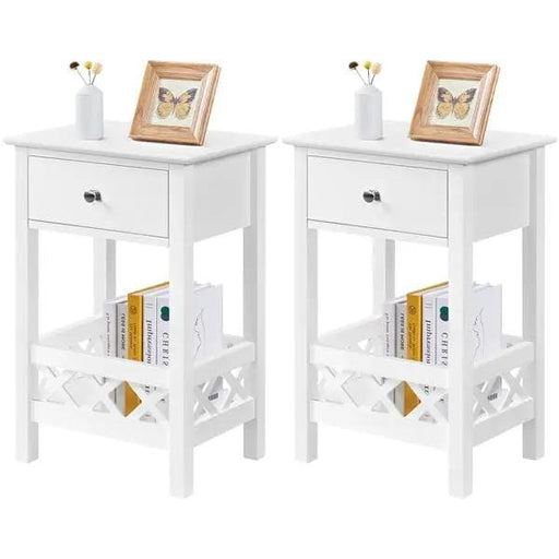Bedside Table with 1 Drawer 1 Shelf with Fence Sofa Side Table Nightstand by Yaheetech