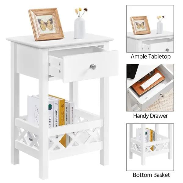 Yaheetech Bedside Table with 1 Drawer 1 Shelf with Fence Sofa Side Table Nightstand Bedside Table with 1 Drawer 1 Shelf with Fence Sofa Side Table Nightstand