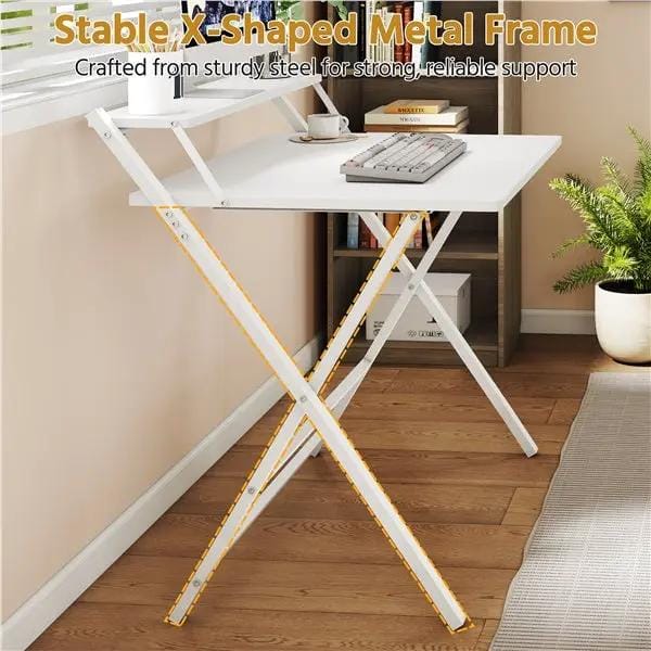 2-Tier Foldable Computer Desk w/ Monitor Shelf Small Table for Home Office by Yaheetech