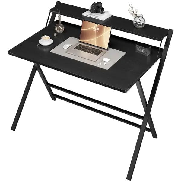 2-Tier Foldable Computer Desk w/ Monitor Shelf Home Office Table – view 1