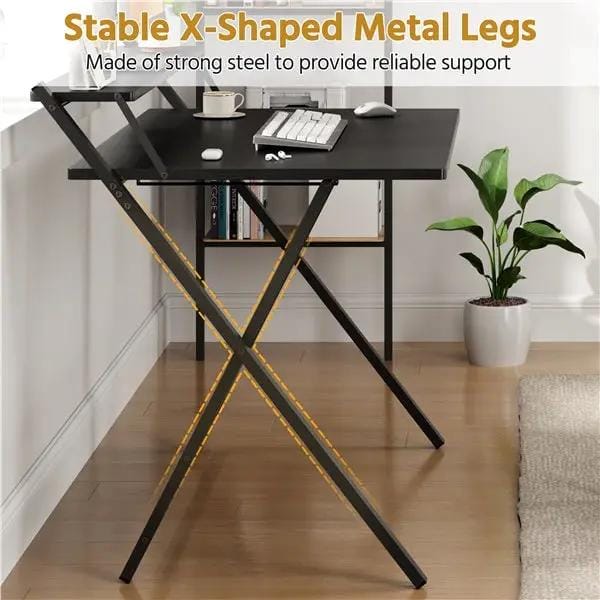 2-Tier Foldable Computer Desk w/ Monitor Shelf Home Office Table – view 4