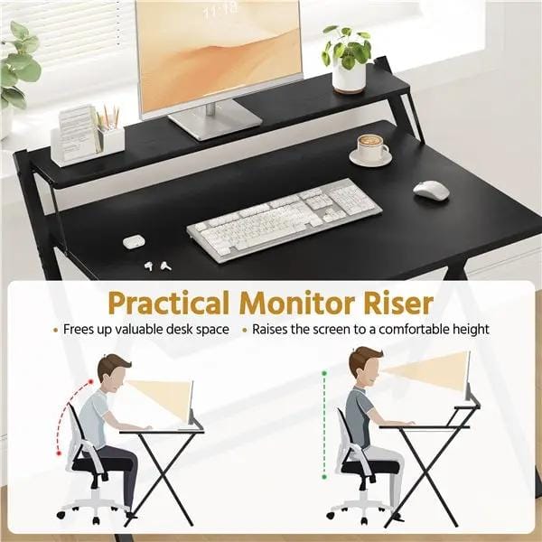 2-Tier Foldable Computer Desk w/ Monitor Shelf Home Office Table – view 5