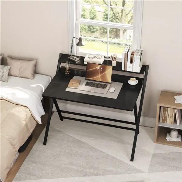 2-Tier Foldable Computer Desk w/ Monitor Shelf Home Office Table – view 7