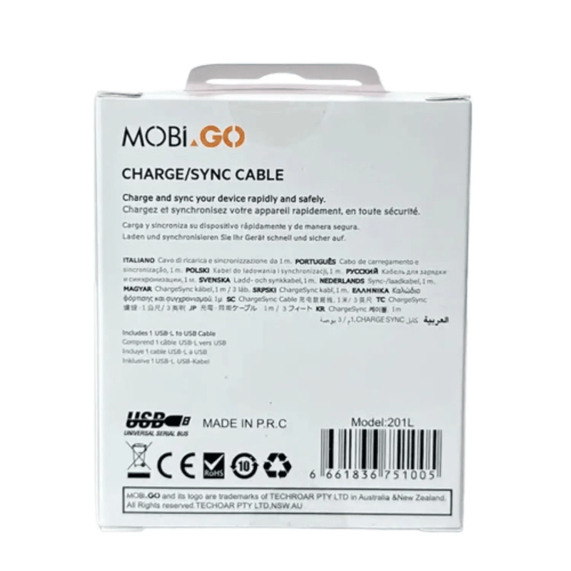 9eight5 Accessories Mobigo 1m USB-A to Lightning cable 201L Mobigo 1m USB A to Lightning Cable for Apple