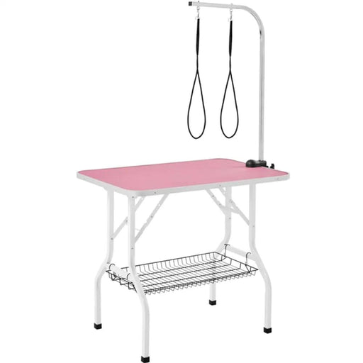 Dog Grooming Table with Basket Style Tool Shelf and Adjustable Arm Fold-up Pet Salon Table – view 1