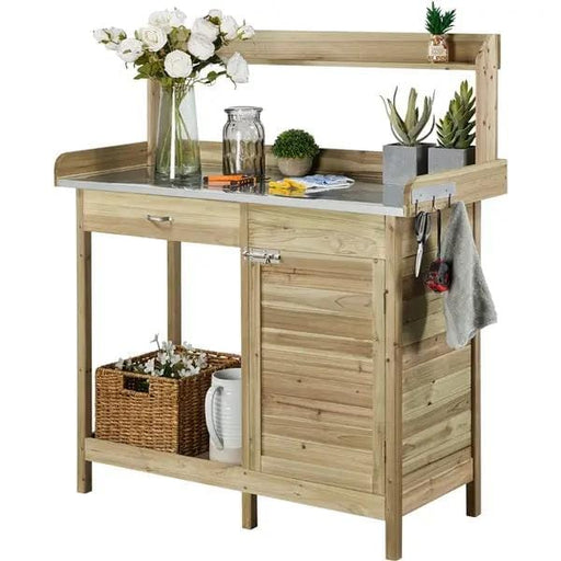 Outdoor Garden Potting Bench Table Work Bench Metal Tabletop – view 2