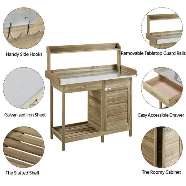 Outdoor Garden Potting Bench Table Work Bench Metal Tabletop – view 6