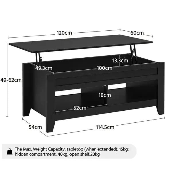 Yaheetech L 120cm Lift Top Coffee Table w/Hidden Compartment & 2 Open Shelves L 120cm Lift Top Coffee Table w/Hidden Compartment & 2 Open Shelves