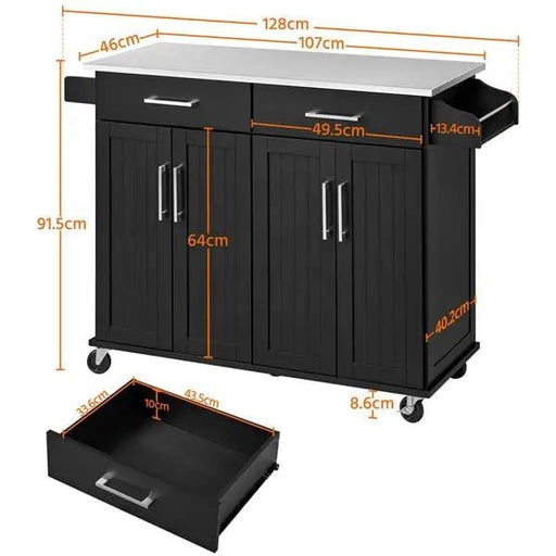 Kitchen Island on Wheels Kitchen Cart Trolley with Stainless Steel Top – view 2
