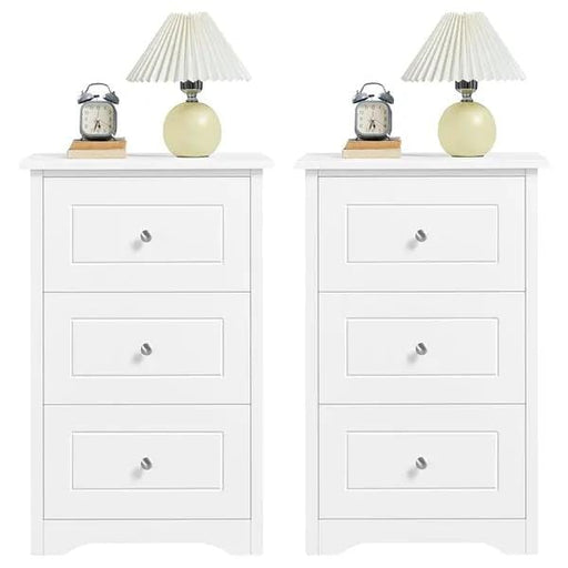 Set of 2 End Table w/three Drawers Wooden 3 Drawer Modern Tall End Table by Yaheetech