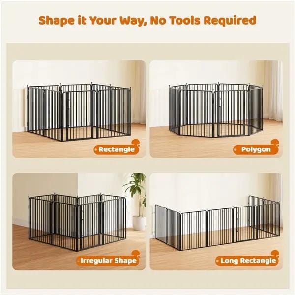 8 Panels Puppy Playpen Metal Pet Fence with Door Round Tube for Pet Pen by Yaheetech