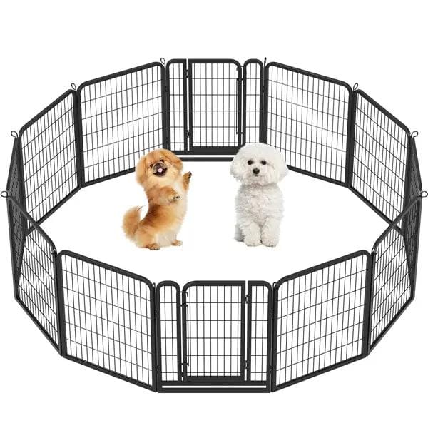 Set of 2- 12 Panels Dog Cat Exercise Barrier Outdoor Indoor Fence w/Door Dog Playpen Dog Pen by Yaheetech