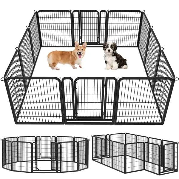 Set of 2- 12 Panels Dog Cat Exercise Barrier Outdoor Indoor Fence w/Door Dog Playpen Dog Pen by Yaheetech