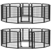 Set of 2- 12 Panels Dog Cat Exercise Barrier Outdoor Indoor Fence w/Door Dog Playpen Dog Pen by Yaheetech