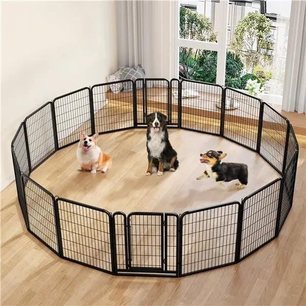 Set of 2- 12 Panels Dog Cat Exercise Barrier Outdoor Indoor Fence w/Door Dog Playpen Dog Pen by Yaheetech