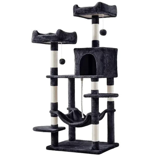 59″ Tall Multilevel Cat Tree with Condo & Plush Perch & Scratching Post – view 1